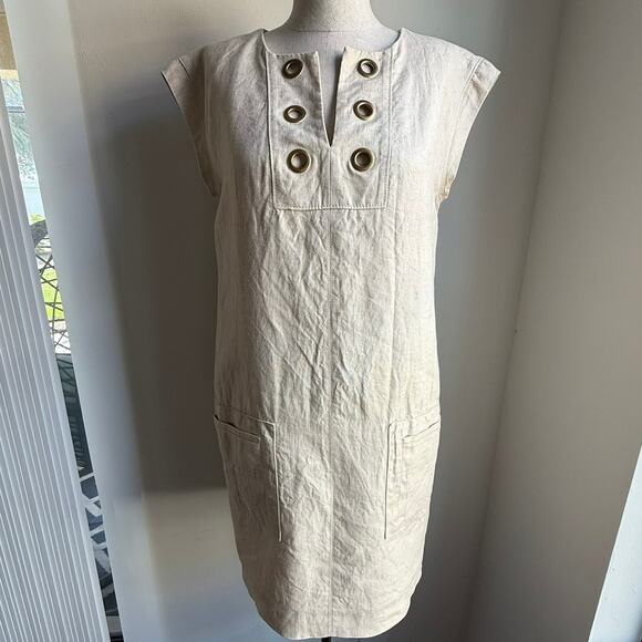 J.Crew Metallic Linen Shift Dress Size 4 Gold Sleeveless Mini - Picture 3 of 8